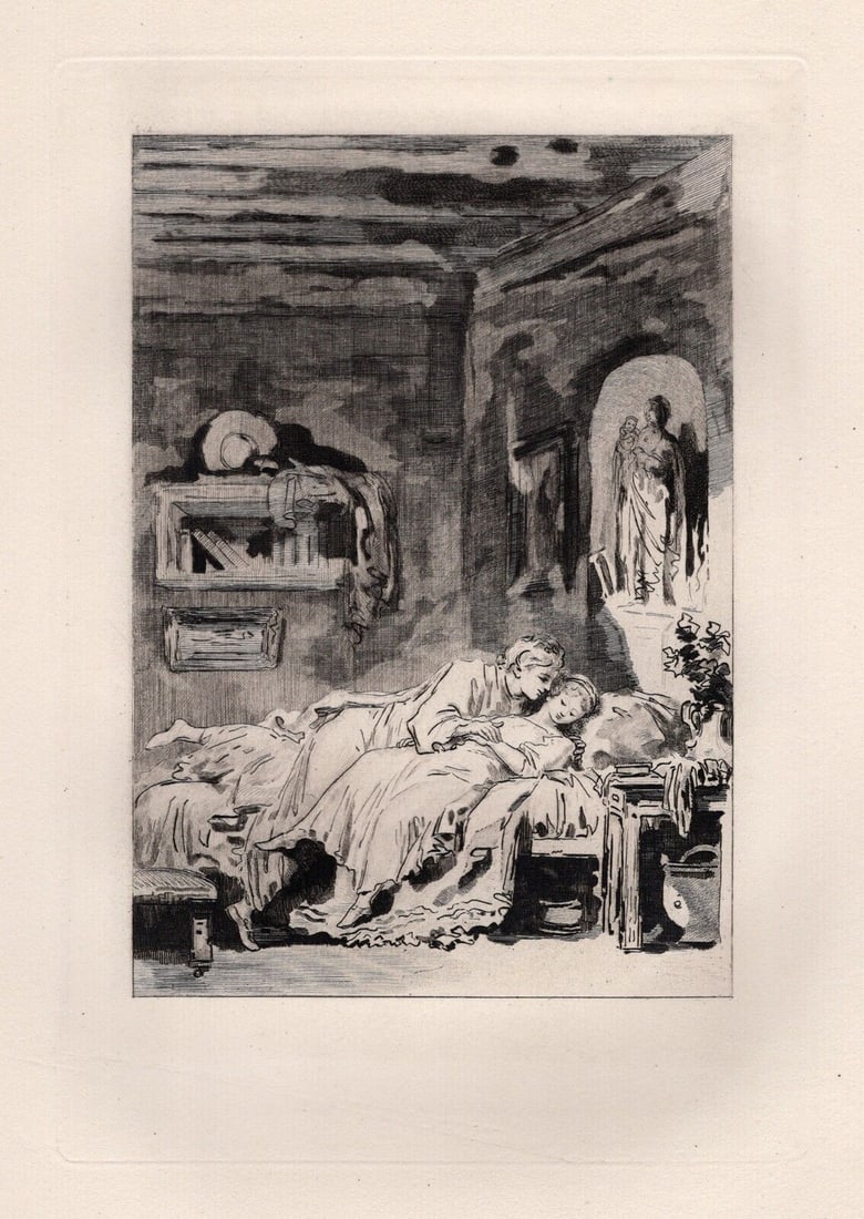Limited 1800s Jean-Honore Fragonard Etching Seduction de la Fille FRAMED (1 of 2)