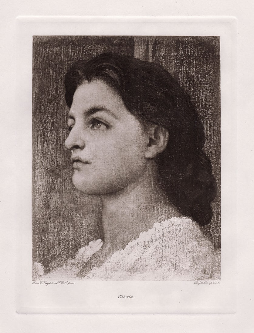 Frederic Leighton Vittoria 1893 print: Frederic Leighton, 1st Baron Leighton (English, 1830-1896) known as Sir Frederic Leighton between 1878-1896). Vittoria. Antique Heliogravure on wove paper after the original oil on canvas by a Master 