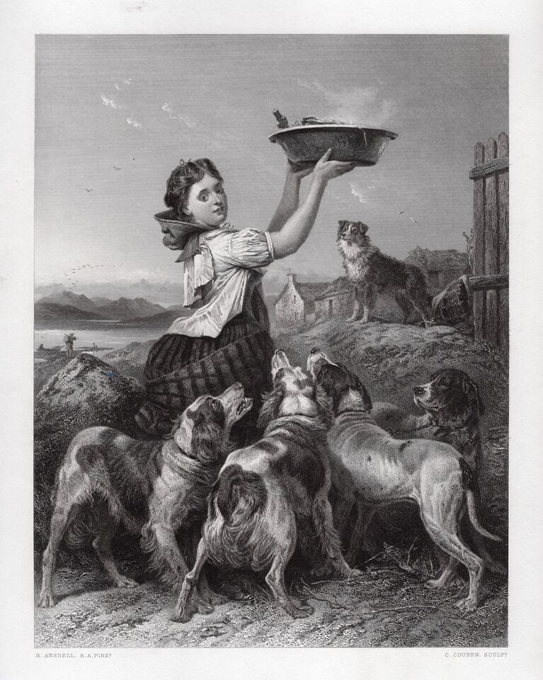 SIGNED 1800s Richard ANSDELL Engraving Highland Keeper's Daughter FRAMED: Richard Ansdell (English, 1815-1885). The Highland Keeper's Daughter. Antique engraving on wove paper after the original by master engraver Charles Cousin (British, 1819-1889). Signed in the plate. Ye
