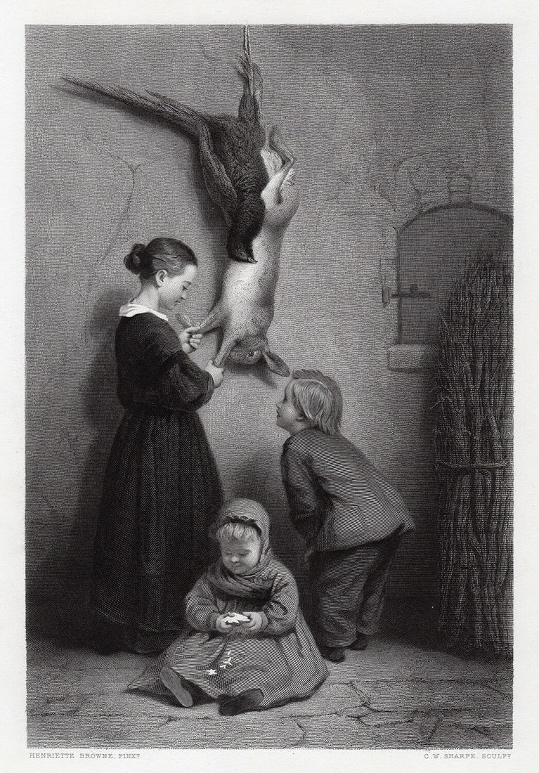 Henriette Browne 1872 engraving Critics signed: Henriette Browne. (Sophie de Bouteiller) (French, 1829 - 1901). Critics. Antique engraving on wove paper after the original painting by master etcher Charles William Sharpe (active 1848-1883). 1872. S