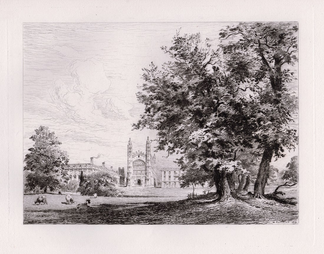 Charles Henri Toussaint King's College Chapel, from the River etching signed: Charles Henri Toussaint. (French, 1849-1911). King's College Chapel, from the River. Original Etching on laid paper. 1880. Signed in the Plate, lower right. Excellent. Image Size 8 1/8 x 10 1/2 inches
