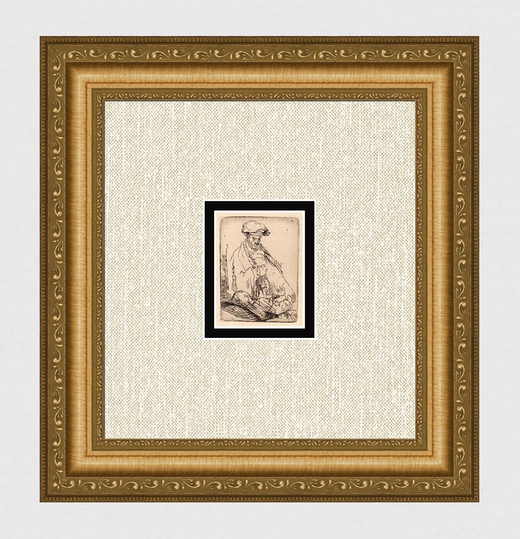 1800s Rembrandt Etching B155 Physician DURAND Original Framed: After Rembrandt Harmenszoon Van Rijn (1606-1669). Physician Feeling the Pulse of a Patient. Antique hand pulled copper plate etching on laid paper after the original by master etcher Amand Durand (183