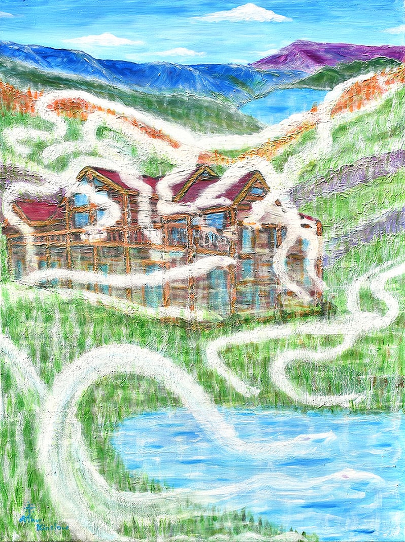 Arthur Kinslow Orginal Painting Ominous Fog 30 x 40: Arthur Kinslow ( American, 1955 - ). Ominous Fog. Original Acrylic on Canvas. Signed by the artist. Canvas Size 40 x 30 inches. Arthur Kinslow has been involved in art his entire life and believes tha