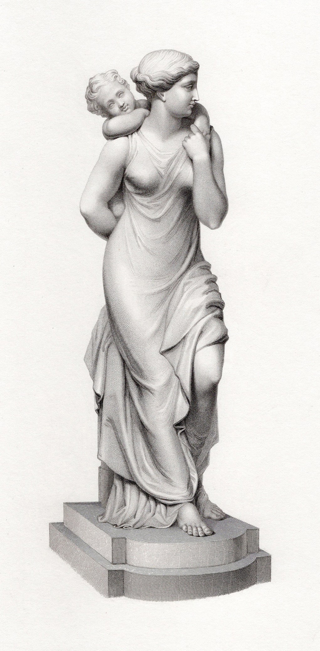 1800s Edward Bowring Stephens Engraving Mother's Love Framed: Edward Bowring Stephens (British, 1815-1882). Maternal Love. Antique engraving on wove paper after the original by master engraver William Callio Roffe (British, 1817-1894 or after). Year: 1859. Image