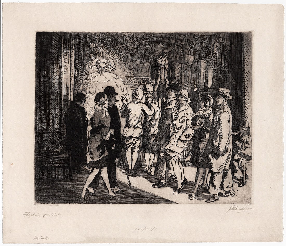 John Sloan Original Etching Fashions of the Past Signed Numbered: John Sloan (1871-1951). Fashions of the Past. Etching and aquatint on wove paper. Year: 1926. Signed in pencil lower right, titled lower center. From the edition of 100 (Morse notes that 75 were print