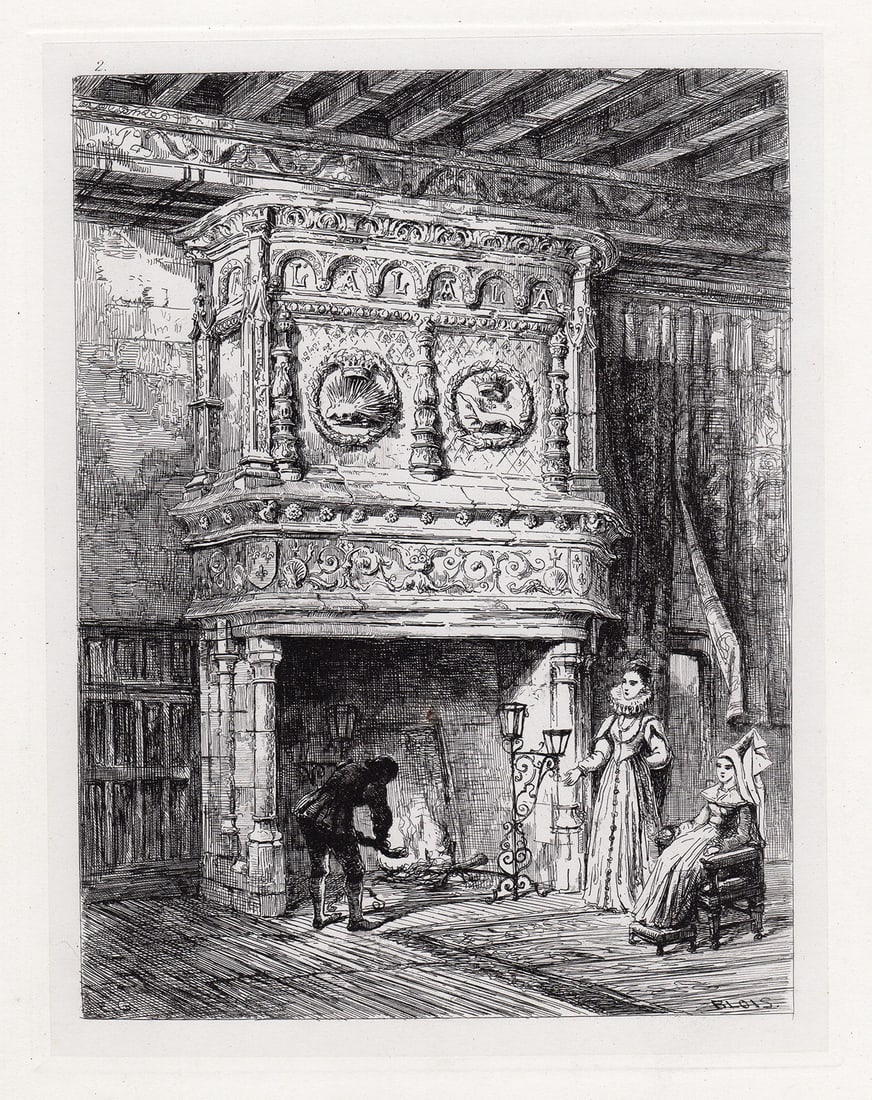 Sir Ernest George Blois. Chimney Piece of Louis XII etching signed (1 of 2)