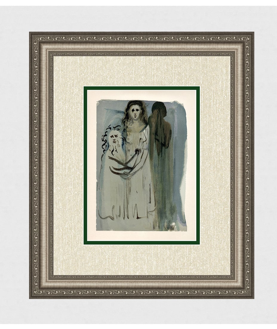 1960 Salvador Dali Purgatory Authentic Woodcut: Salvador Dali. (1904-1989). "In the Cloud of the Angry Ones" Purgatory Canto 16. Authentic Original Color Woodcut from The Divine Comedy Printed in 1960 on B.F.K. Rives Paper ( this is not a reproduct
