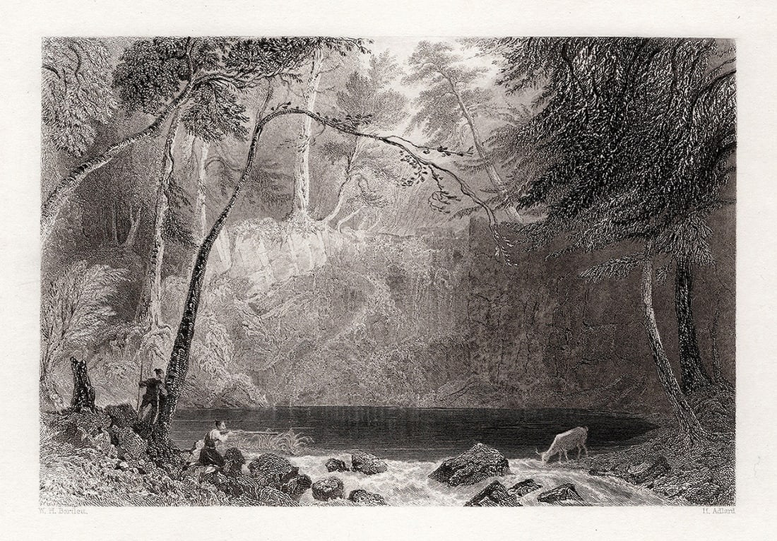 1800s William BARTLETT Engraving INDIAN FALLS NY Framed (1 of 2)