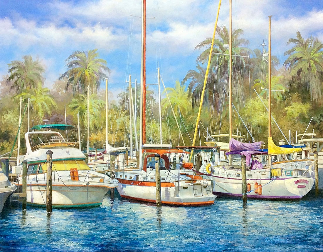 Incredible Paul Wren Marina Realistic Original Painting 40 x 30 inches (1 of 2)