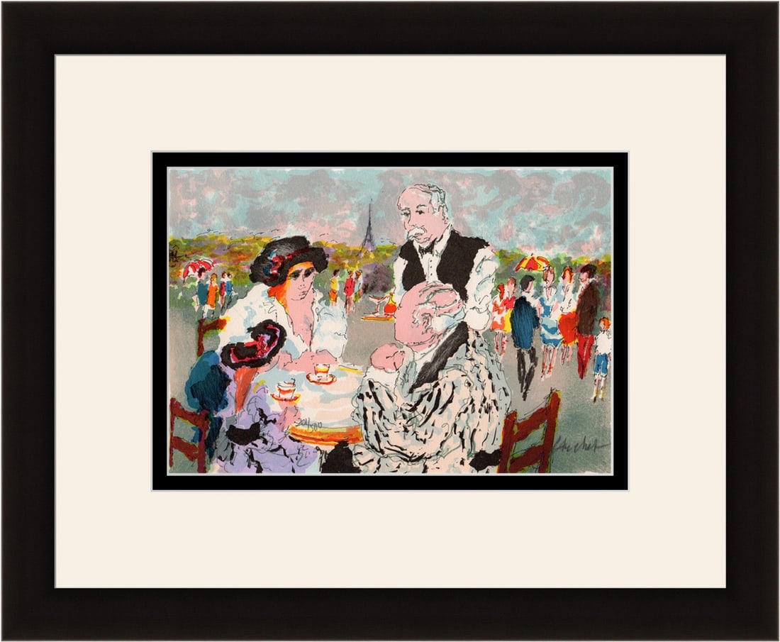 Urbain Tea aux Tuileries lithograph signed: Urbain Huchet (French, 1930 - 2014) Tea aux Tuileries. Color Lithograph on Arches rag paper. Hand Signed by the artist lower right, Numbered in pencil lower left. Provenance: Purchased Directly from t