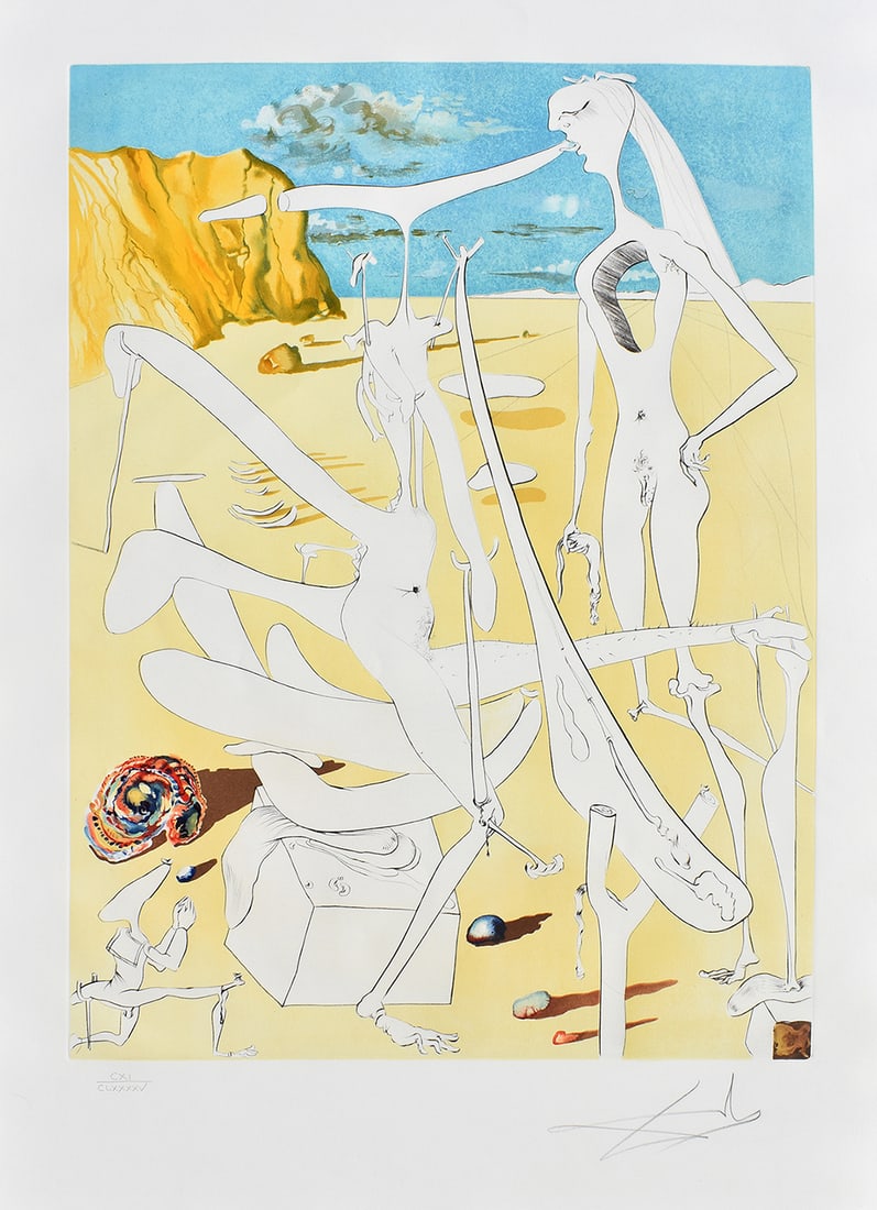 Rare Salvador Dali Signed Numbered Lithograph Insects Authentic: Salvador Dali. Infraterrestrials Adored by Dal? at the Age of Six Because When He Thought Himself an Insect (The Conquest of Cosmos I). Drypoint with lithography on BFK Rives watermarked paper. Year: 