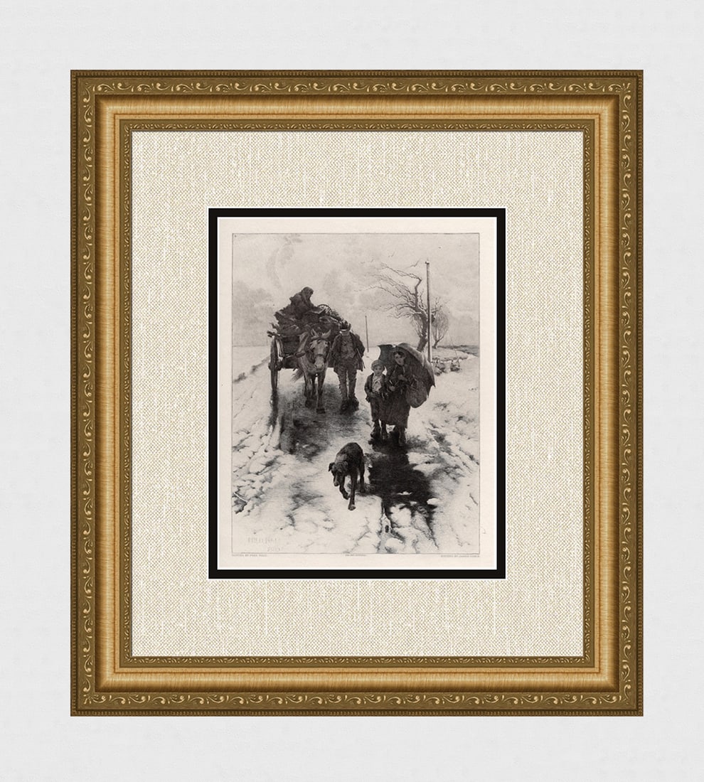 Frederick Hall 1800s Etching "Adversity in Life" FRAMED Signed: Frederick Hall (English, 1860 - 1948). Adversity. Antique etching on wove paper after the original by master engraver James Dobie (British, 1849-c. 1911). Year: 1890. Signed in the plate, lower left. 