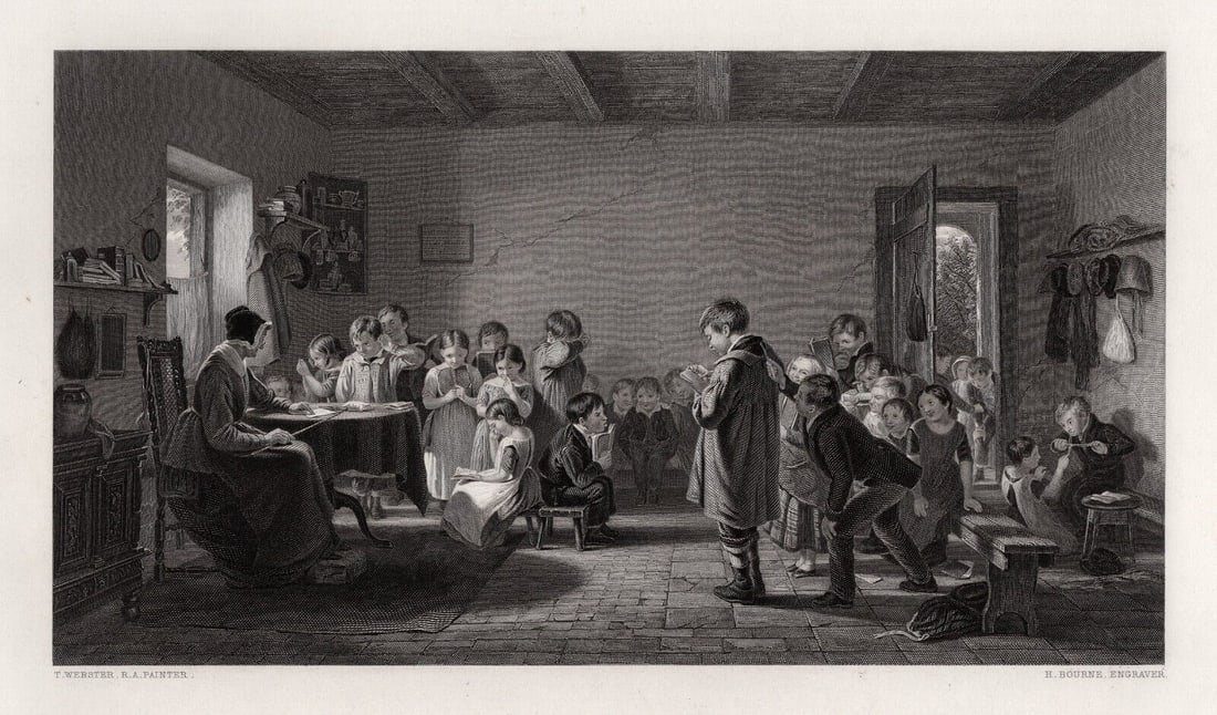 FRAMED 1800s Thomas WEBSTER Engraving The Schoolmistress SIGNED (1 of 3)