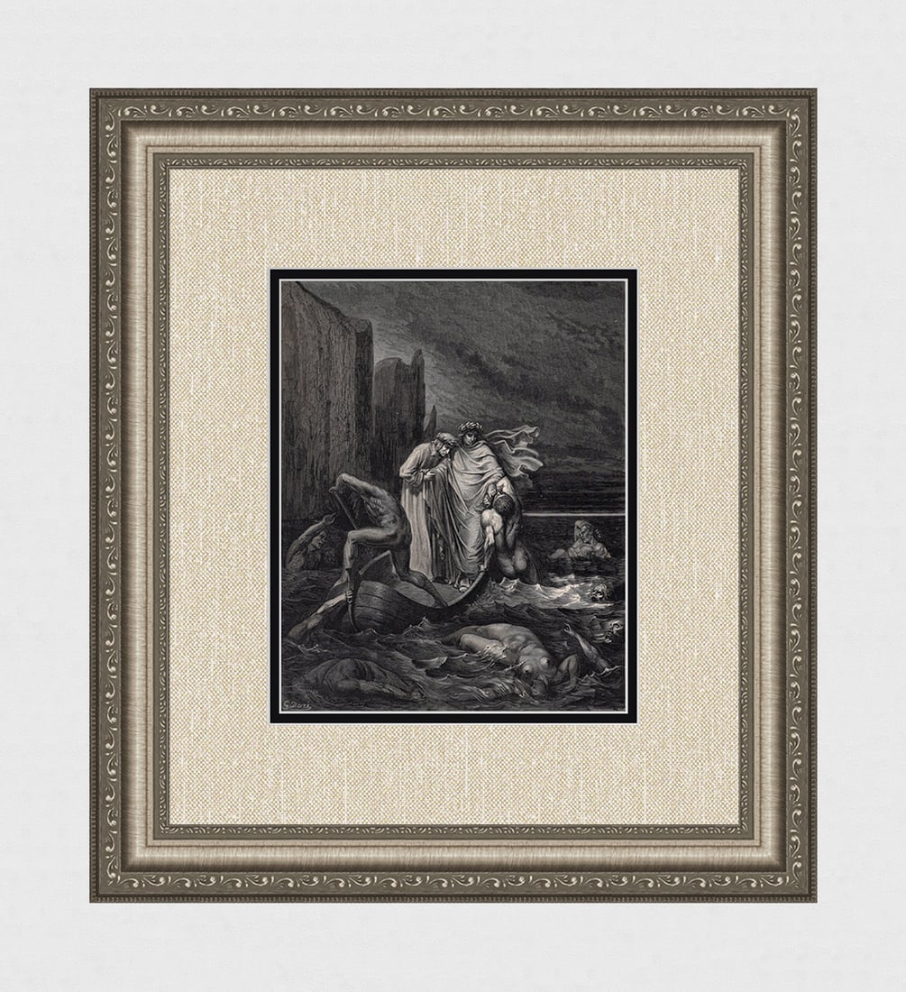 1880s Gustave Dore Wrath Enferno 8 Dante's Divine Comedy Enferno Wood Engraving (1 of 3)