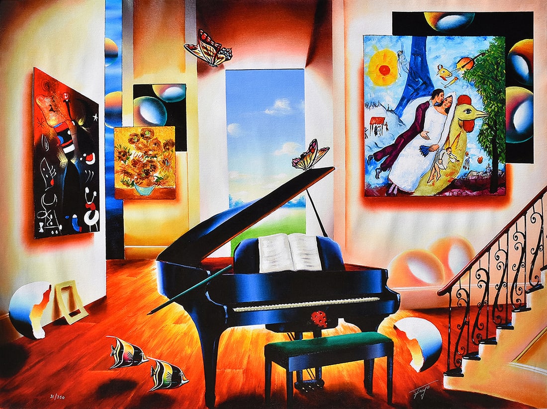 Ferjo Limited edition Giclee on Canvas Lover's Song Signed Numbered: Ferjo (Fernando de Jesus Oliveira) (B.1946;Brazilian). Lover's Song. Limited edition giclee on canvas. Signed lower right. Numbered from 350. Image size 30 x 40 inches. ***Please note, this hand signe