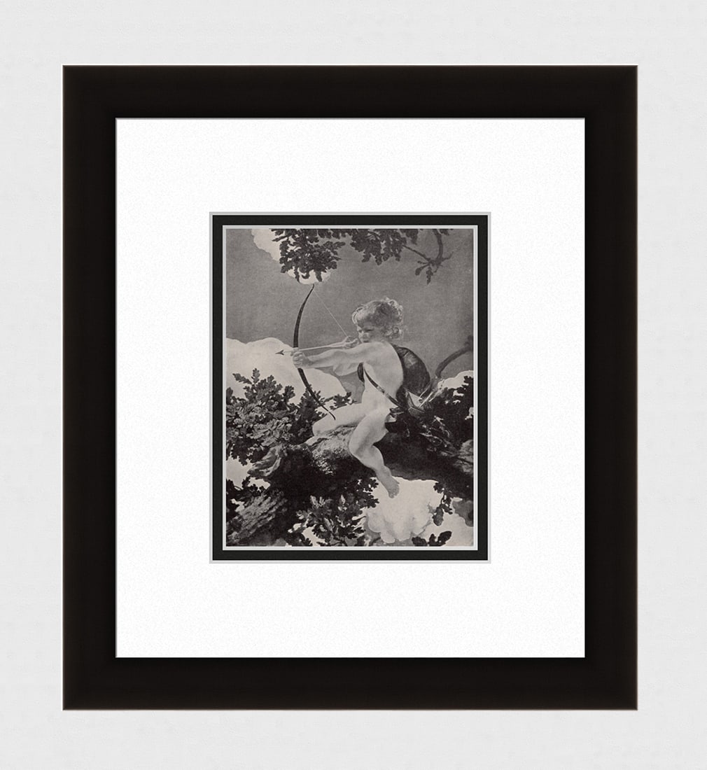 Charles Sims Signed Antique Print "The Young Archer" Framed: Charles Henry Sims (British, 1873 - 1928). The Little Archer. Antique print on wove paper after the original. Year: 1914. Signed in the plate, lower right. Image Size 5 3/4 x 7 3/8 inches.Framed dimen