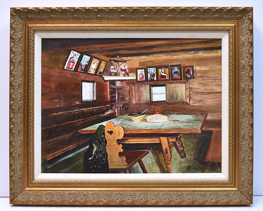 Enika Zulic Original oil Painting Cabin Getaway Framed: Enika Zulic (Active 1973 - 1998, American). Cabin Getaway. Original oil on Canvas by this listed Ohio artist. Signed by the artist lower right. Canvas Size 12 x 16 inches. Framed dimensions approximat