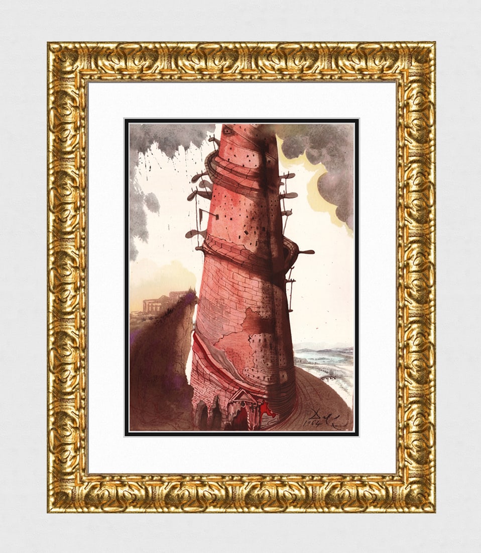 Salvador Dali Tower of Babel Original 1967 Biblia Framed: Salvador Dali. "Venite, faciamus lateres. Venite, faciamus nobis civitatem et turrim cuius culmen pertingat ad caelum et celebremus nomen nostrum (Come on. Come, let us make a city and a tower, whose 
