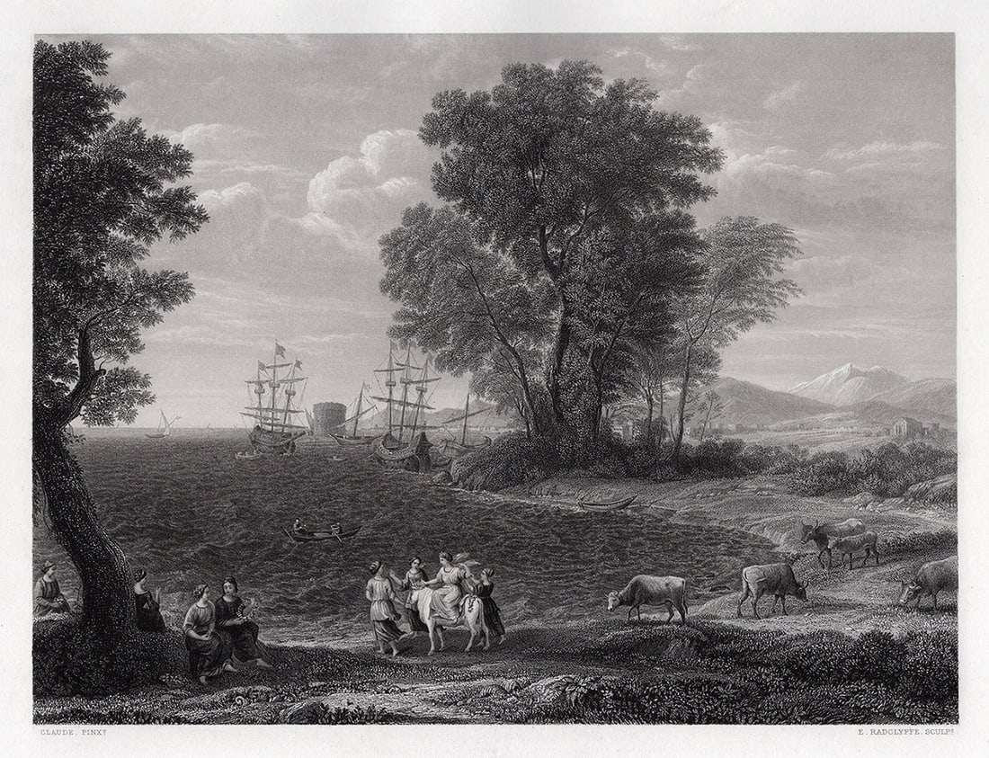 1800s Claude Lorrain Engraving Jupiter deceives Europa Signed Framed (1 of 3)