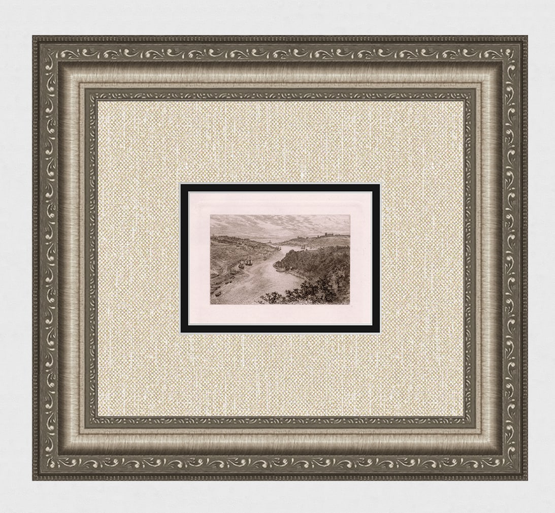 Alfred Dawson 1892 etching Whitby signed: Alfred Dawson. (British, 1843-1931). Whitby. Antique etching on thick wove paper. 1892. Signed in the plate, lower right. Excellent. Image Size 3 1/2 x 5 3/8 inches. Approximately 13 x 15 inches. This