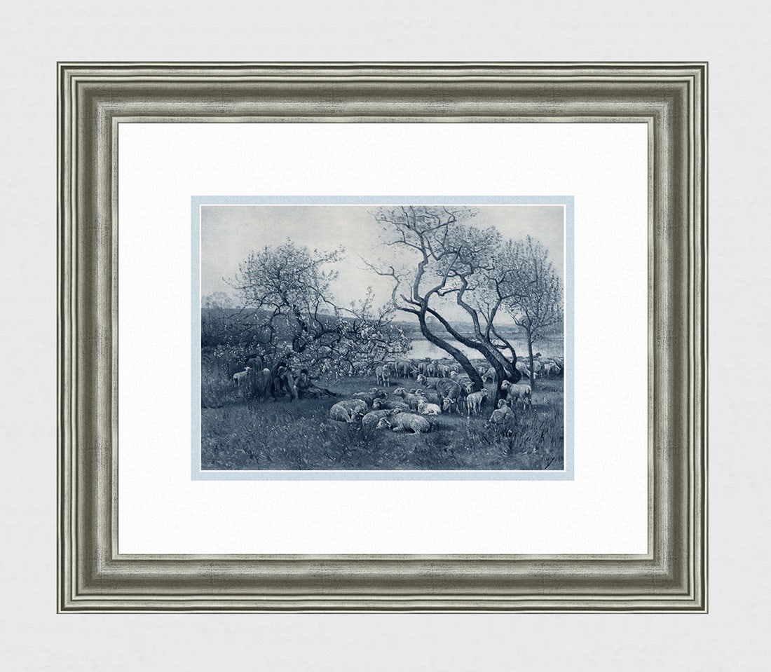 Louis Aime Japy 1800s Antique Print The Shepherds Rest FRAMED Signed: Louis Aime Japy (1840-1916). A May Morning. Antique Heliogravure after the original. Year: c. 1890. Image size 8 1/4 x 11 1/4 inches. Framed dimensions approximately 17 x 20 inches. This piece has bee