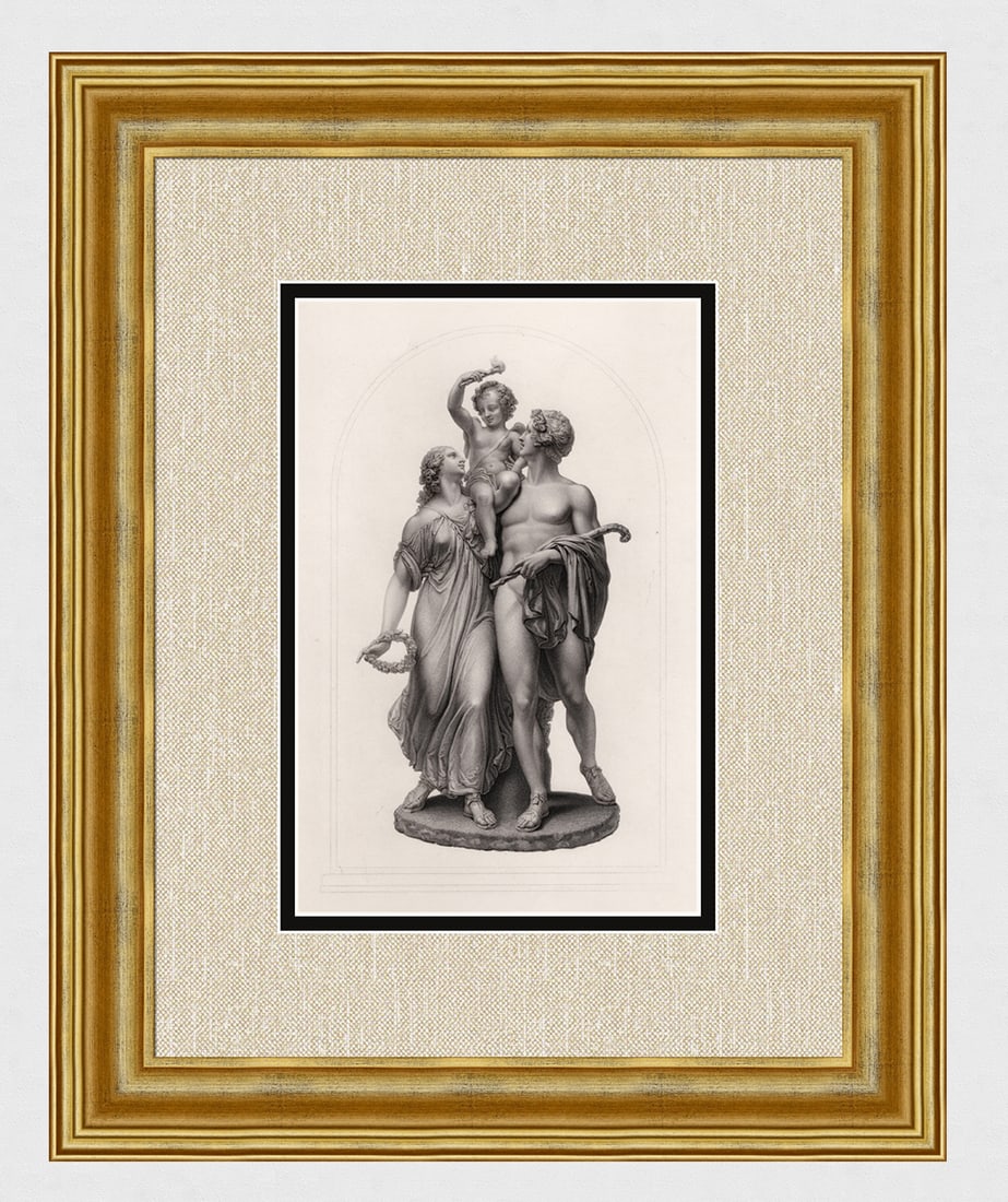 1800s PATRICK MCDOWELL Engraving Venus & Anchises with Cupid FRAMED: Patrick McDowell (Patrick MacDowell) (British, 1799-1870). The Triumph of Love. Antique engraving on wove paper after the original by master engraver William Callis Roffe (British, 1817-1902). Year: 1