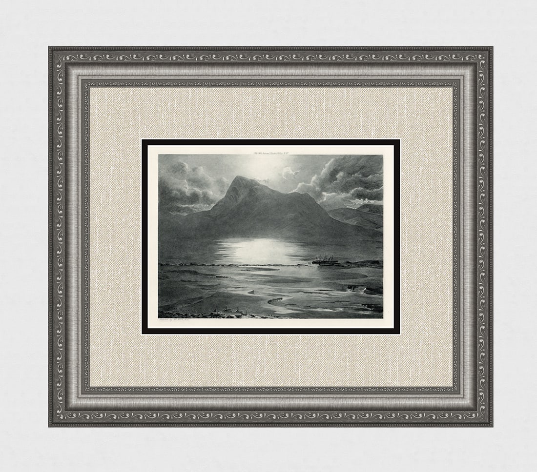 William Monk 1907 Clew Bay and Croagh Patrick Framed: William Monk. (British, 1863 - 1937). Clew Bay and Croagh Patrick. Signed in the plate. Antique heliogravure on wover paper after the original by a master engraver. 1907. Signed in the plate. Image Si