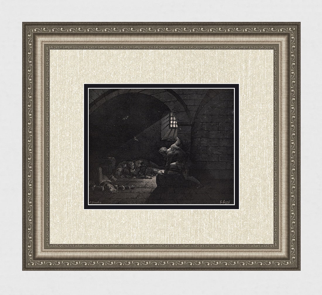 Gustave Dore Ugolino (Dante's Divine Comedy Enferno) c. 1880 Woodcut: Gustave Dore (Paul Gustave Louis Christophe Dore) (French, 1832-1883). Chant 33. Ugolino Finds His Family Dead (Dante's Divine Comedy Enferno). Antique woodcut wove paper after the original by master 