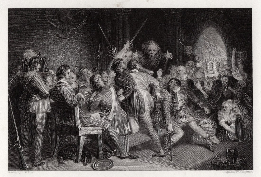 Daniel Maclise Engraving The Hall Of Glennaquoich SIGNED Framed (1 of 3)