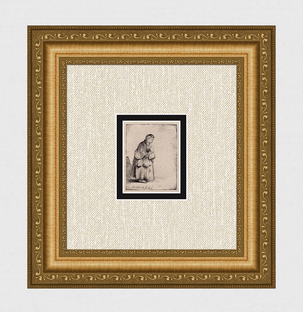 1800s REMBRANDT B170 Beggar Woman Leaning on a Stick DURAND: After Rembrandt Harmenszoon Van Rijn (1606-1669). Title:Beggar Woman Leaning on a Stick. Medium: Antique hand pulled copper plate etching on laid paper after the original by master etcher Amand Durand