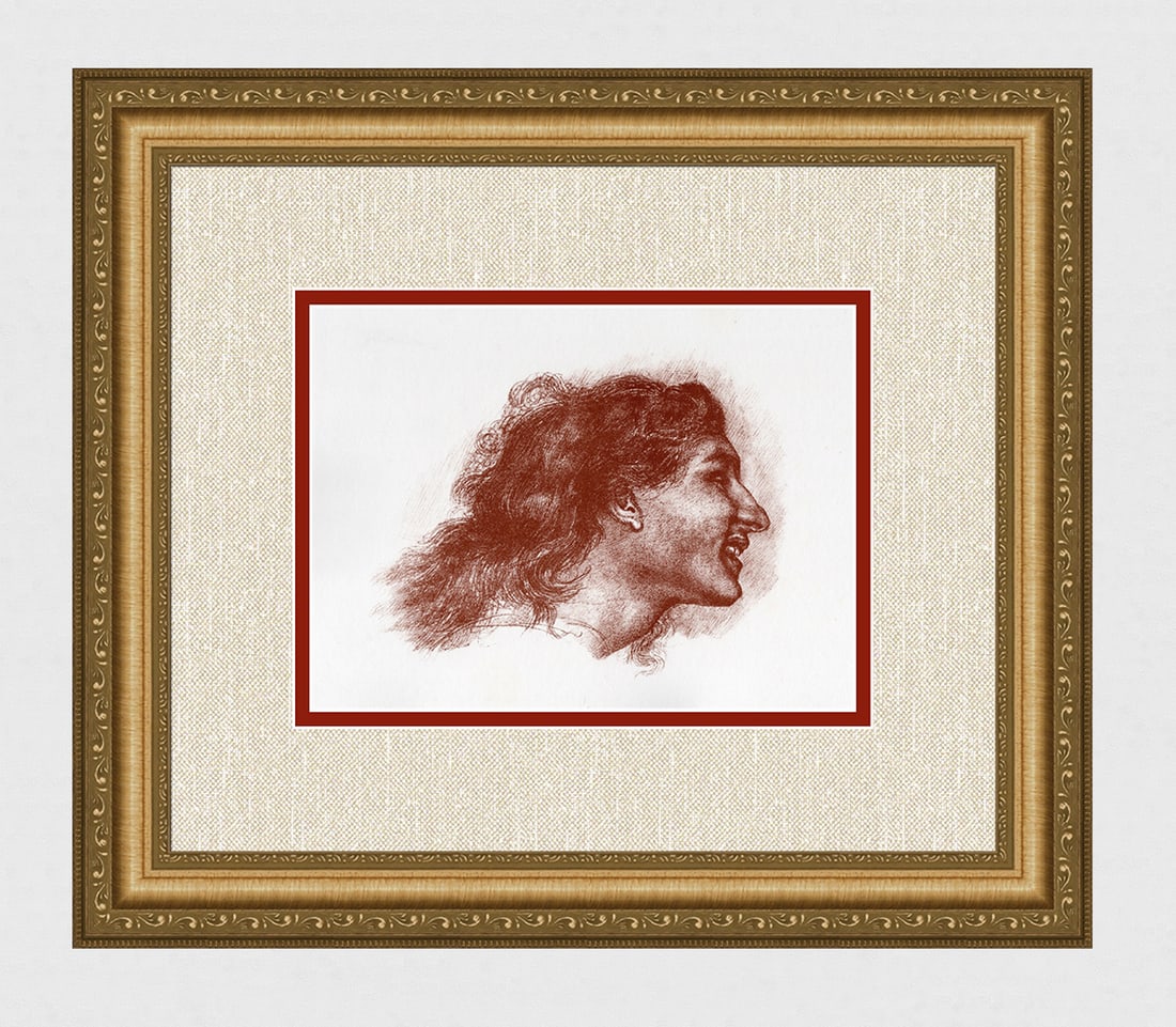 BURNE-JONES 1800s Antique Print "Crudelitas, Mask of Cupid" FRAMED: Sir Edward Coley Burne-Jones (British, 1833-1898). The Study of a Female head, from Spensers Mask of Cupid (Crudelitas). Antique heliogravure on wove paper after the original by a Master Engraver. Yea