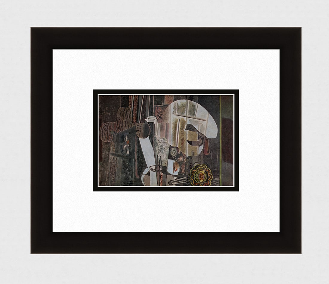 1956 Georges BRAQUE Vintage Lithograph The Studio SIGNED Framed: Georges Braque (French, 1882-1963). Atelier III (Workshop). Vintage offset lithograph after the original painting. Year: 1956. Signed in the plate, lower left. Printer: Draeger Freres. Image Size 5 1/