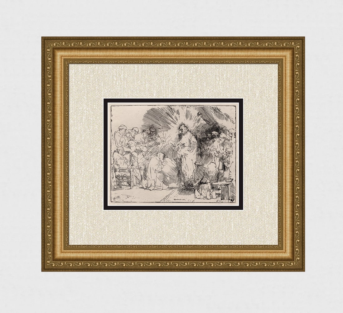 1800s REMBRANDT B89 Etching SIGNED Christ Appears to Apostles Durand: After Rembrandt Harmenszoon Van Rijn (1606-1669). Title: Christ Appearing to the Apostles. Medium: Antique hand pulled copper plate etching on laid paper after the original by master etcher Amand Dura
