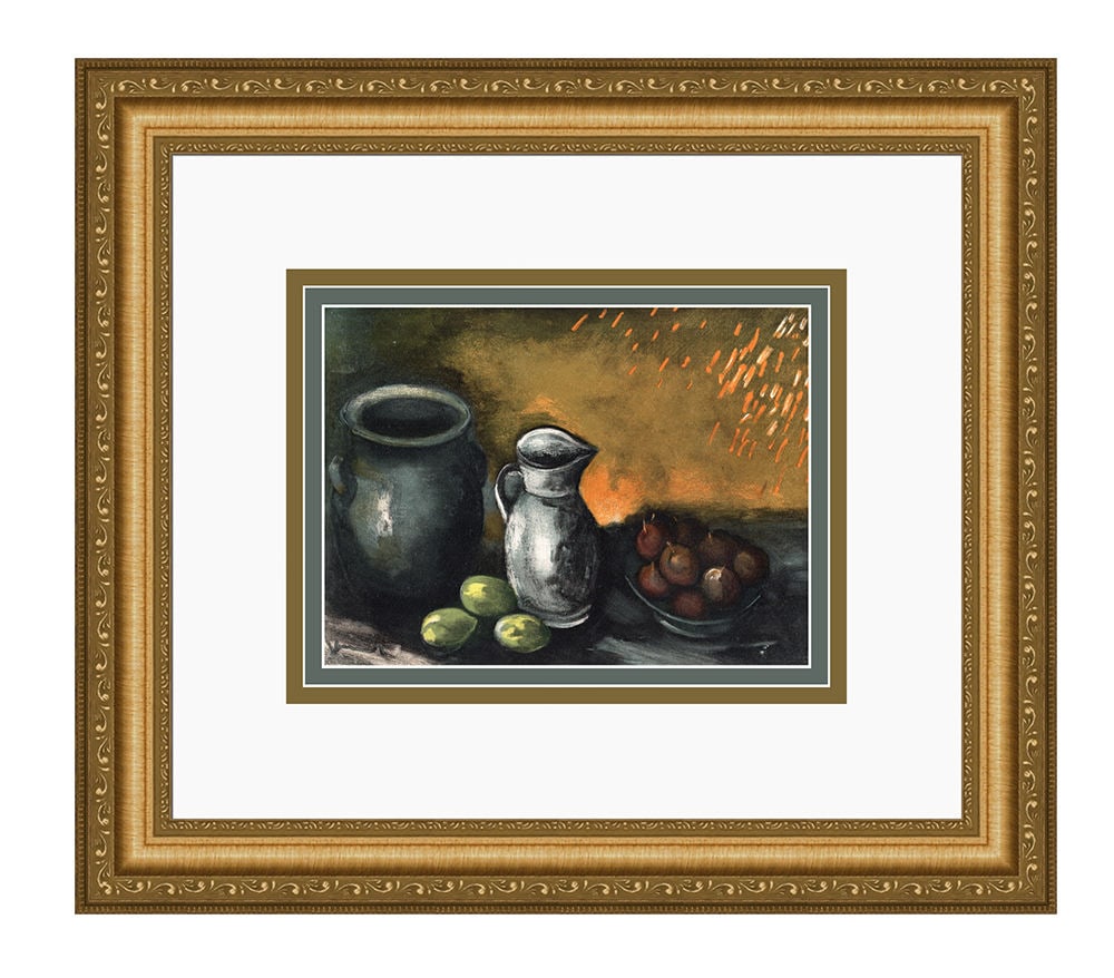 Maurice de Vlaminck 1958 lithograph Nature Morte aux Pots signed: Maurice de Vlaminck. (1876-1958). Nature Morte aux Pots. Color Lithograph on Wove Paper after the Original 1945 Painting. 1958. Signed in the plate. Excellent. Atelier Mourlot. Image Size 7 x 9 1/2 in