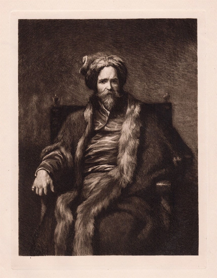 Anthony van Dyck Ryckaert, Painter 1890 etching: Anthony van Dyck. (Flemish, 1599-1641). "David Ryckaert, Painter". Antique etching on thick wove paper after the original by master etcher Macbeth Raeburn. 1890. Image size 7 1/2 x 10 1/8 inches. Appr