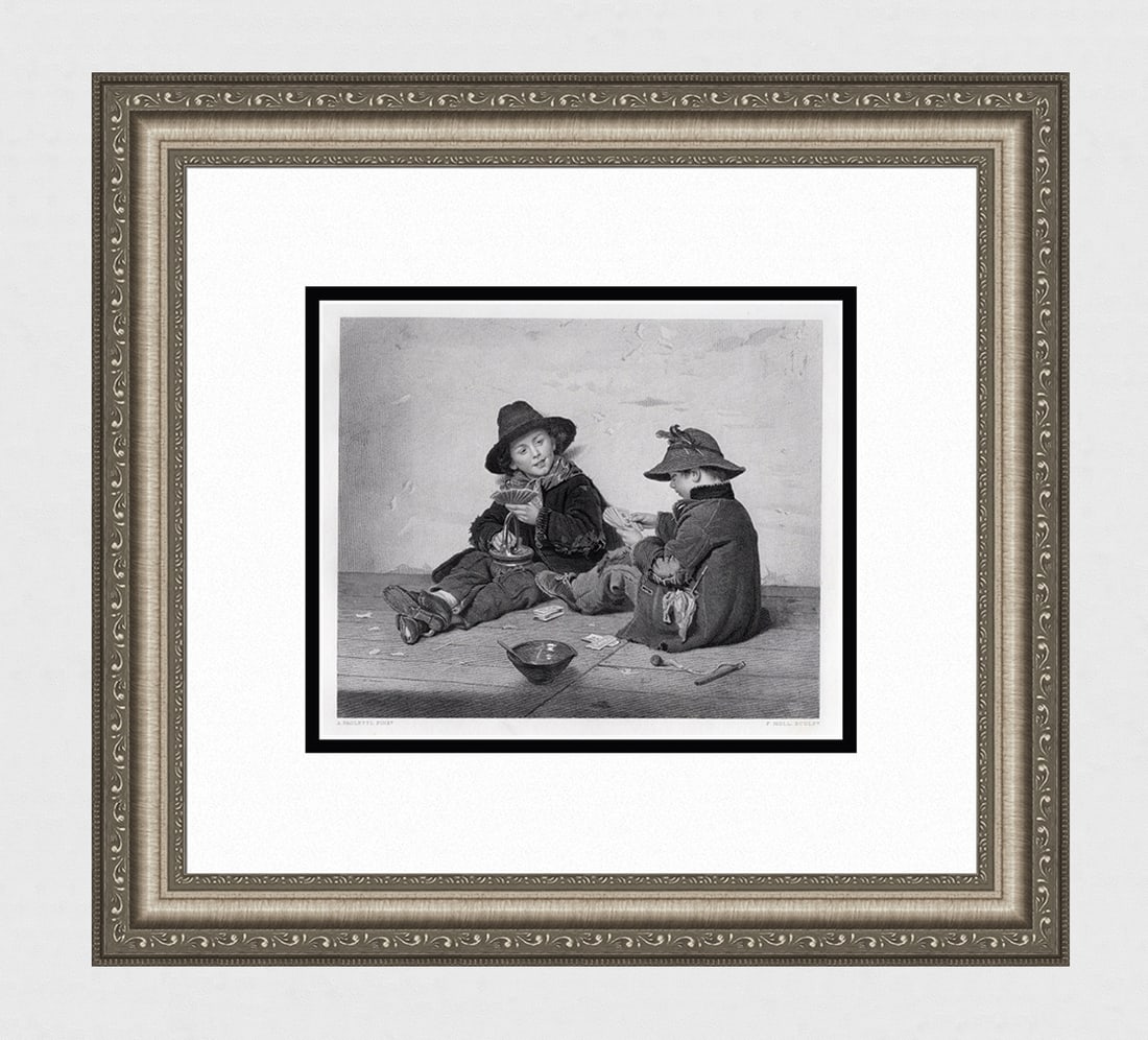 1800s Antonio Ermolao Paoletti Engraving The Bluff Framed Signed: Antonio Ermolao Paoletti (Italian, 1834 - 1912).The Bluff (Gamesters). Antique steel engraving on wove paper after the original oil on canvas by master engraver Frank Holl (British, 1845-1888). Signed