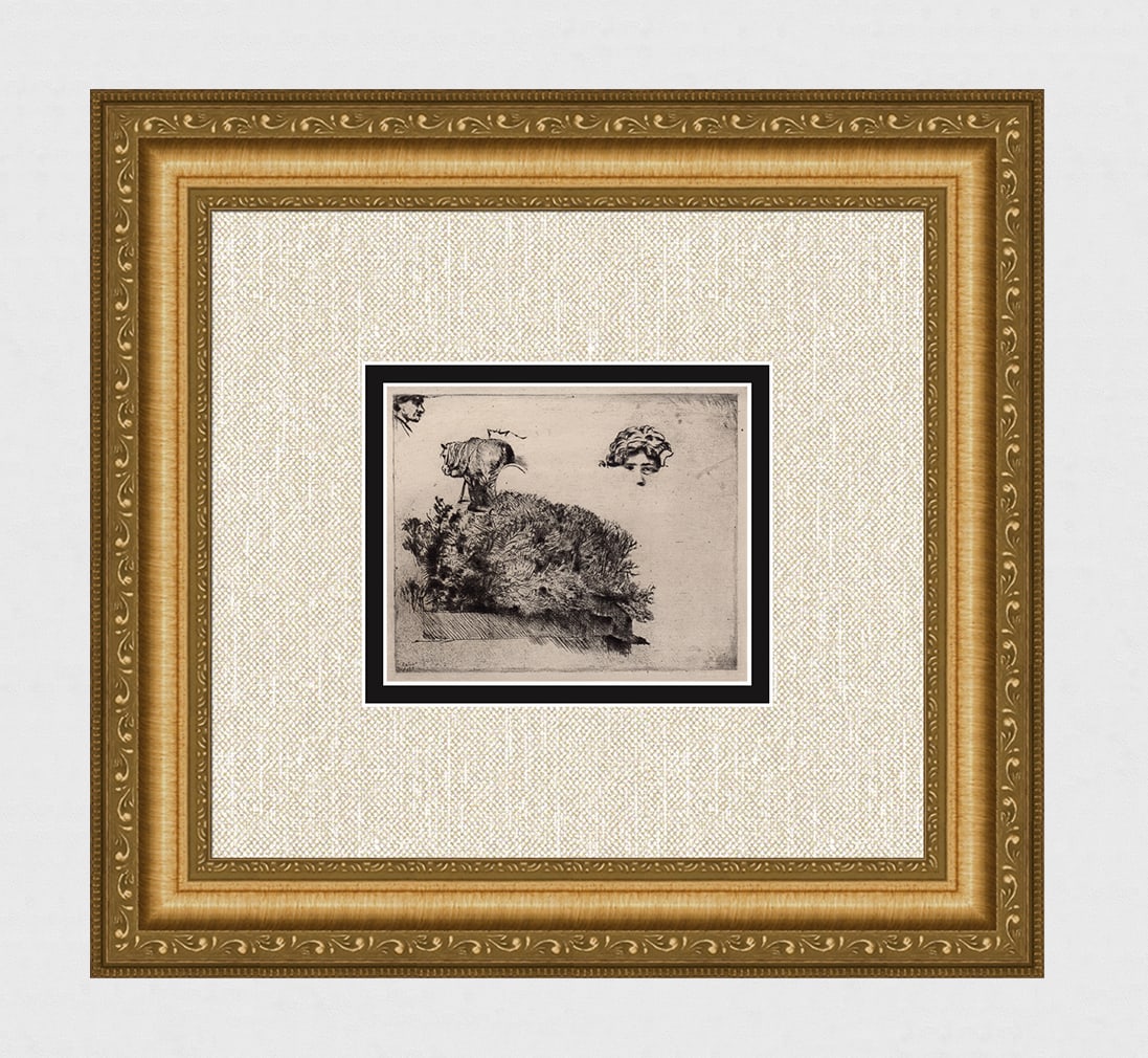 1800s REMBRANDT B364 Sheet of Studies; Brushwood and a Horse DURAND: After Rembrandt Harmenszoon Van Rijn (1606-1669). Title: Sheet of Studies; Brushwood and a Horse. Medium: Antique hand pulled copper plate etching on laid paper after the original by master etcher Ama