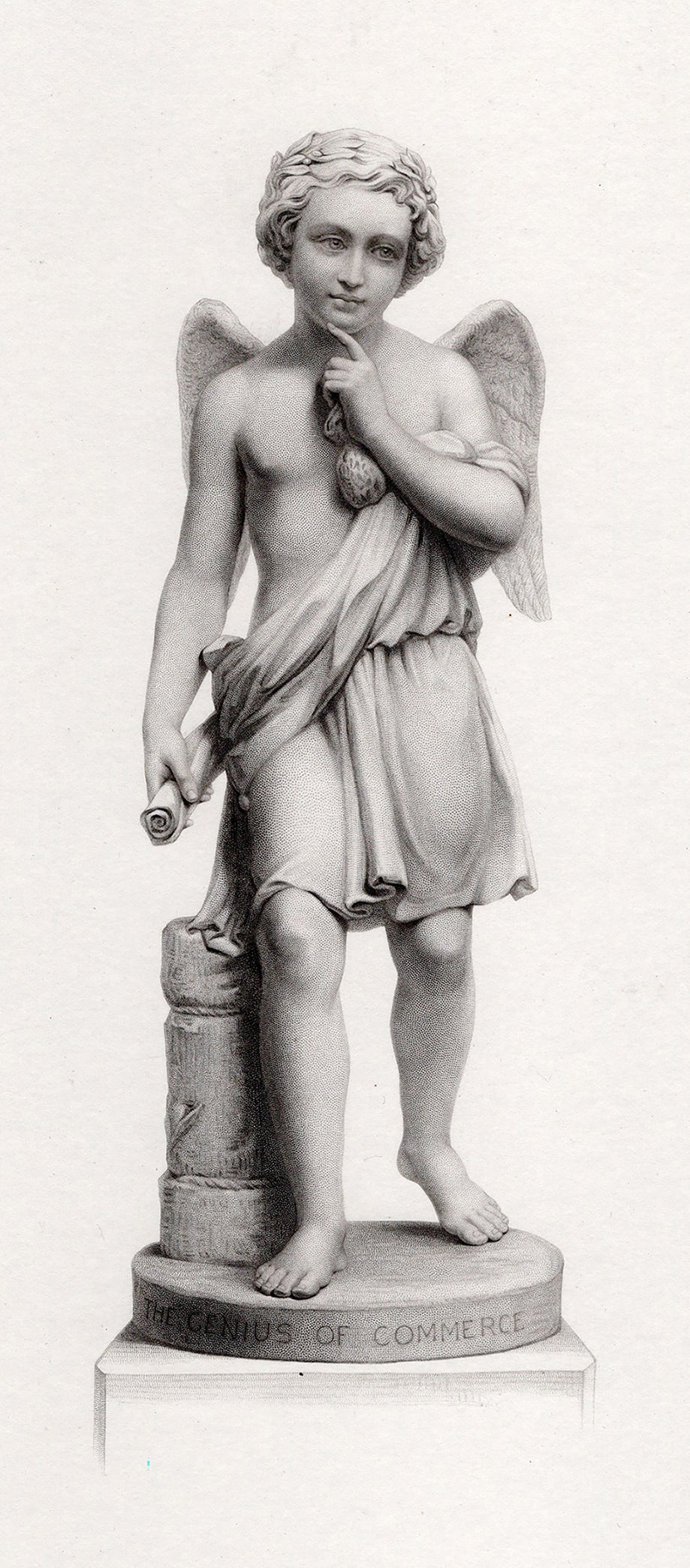 1800s Giovanni Giuseppe Fontana Engraving Commerce Genius FRAMED: Giovanni Giuseppe Fontana (British, 1821-1893). The Genius of Commerce. Antique engraving on wove after the original sculpture by master engraver John H Baker (British, 1829-c.1872). Year: 1864. Image