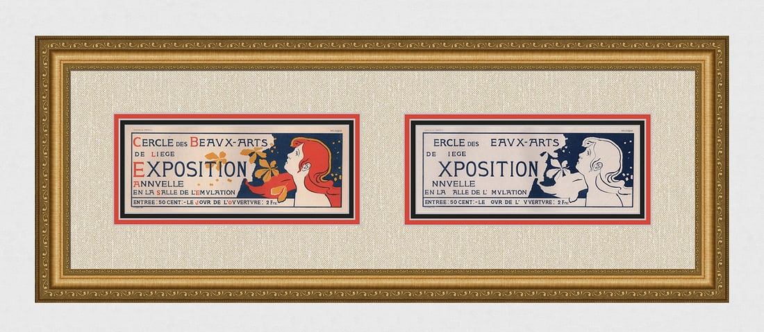 1897 Auguste Donnay Cercle des Beaux-Arts Lithograph one of 25 on Japon with proof: Auguste Donnay (1862-1911).Cercle des Beaux-Arts. Stone lithograph on Japon Paper. Extremely rare. One of only 25 printed on Japon paper and accompanied by single color proof. Year Printed: 1897. Chai