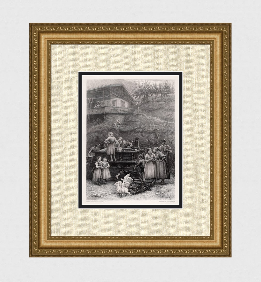 Sir Herbert von Herkomer Morning at the Well 1800's engraving: Sir Herbert von Herkomer. (Hubert Herkomer) (British, 1849-1914). At the Well. Antique engraving on wove paper after the original by master engraver Joshua Charles Armitage (British, 1913-1998). Year: