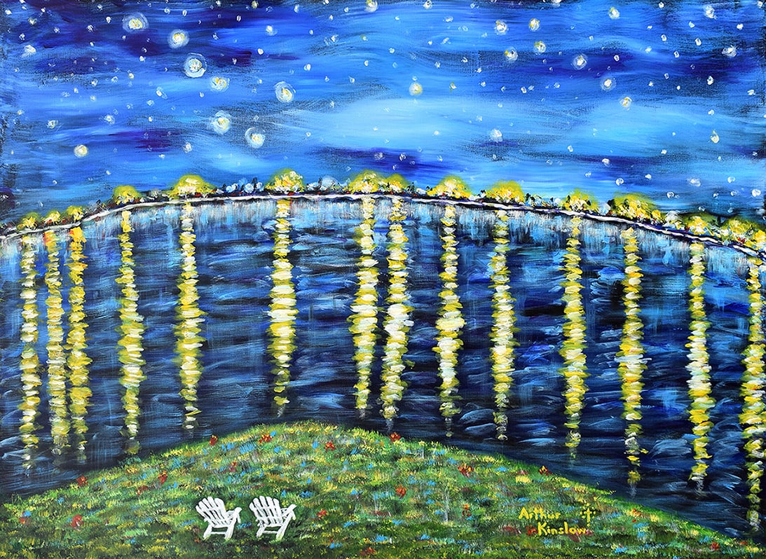 Arthur Kinslow Large Original Acrylic Painting Galaxy of Stars V 36 x 48 Inches: Arthur Kinslow ( American, 1955 - ) Galaxy of Stars V. Original Acrylic on Canvas.Signed by the artist lower center. Canvas Size 36 x 48 inches. Arthur Kinslow has been involved in art his entire life