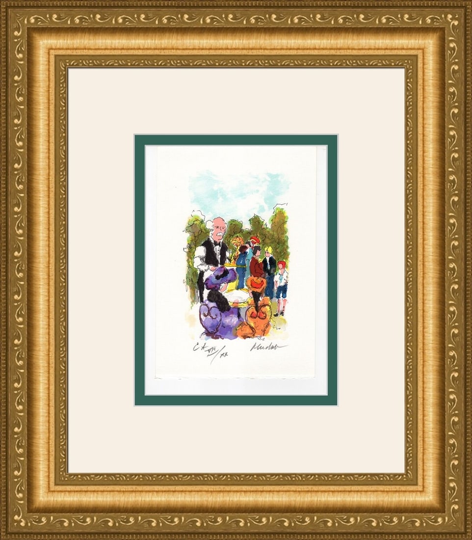 Urbain HUCHET Original Limited Lithograph Tuileries Teatime HAND S/N Framed (1 of 2)