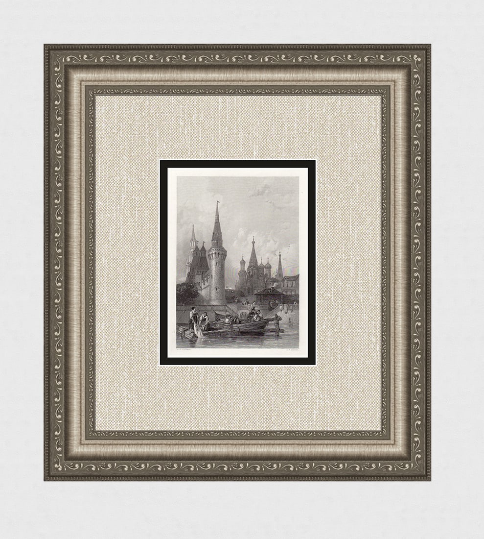 Alfred Gomersal Vickers 1844 Engraving Church of Vasili Blagennoi Framed: Alfred Gomersal Vickers (1810 - 1837). Church of Vasili Blagennoi, Moscow. Antique engraving on wove paper after the original by master engraver James Harfield Kernot (British, 1802 - 1858). Year: 184