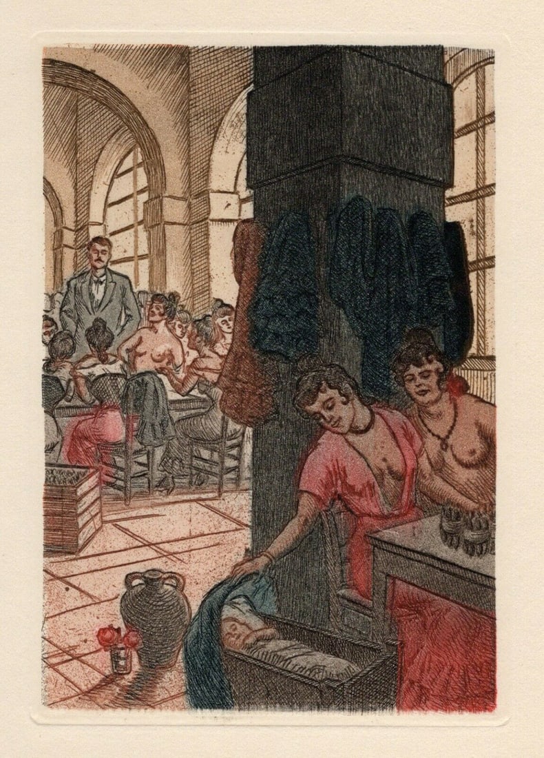 Jean Virolle 1930 Color Engraving "Sweet Dreams" Limited Framed: Jean Virolle (French, 1890 -). Sweet Dreams Little One. Original color aquatint engraving on wove paper. Year: 1930. Limited to 3300. Image Size 3 5/8 X 5 3/8 inches. Framed dimensions approximately 1