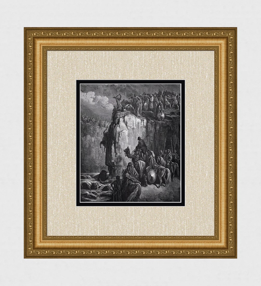 Biblical 1800s Gustave Dore Woodcut Prophets of Baal Slaughtered SIGNED Framed (1 of 3)