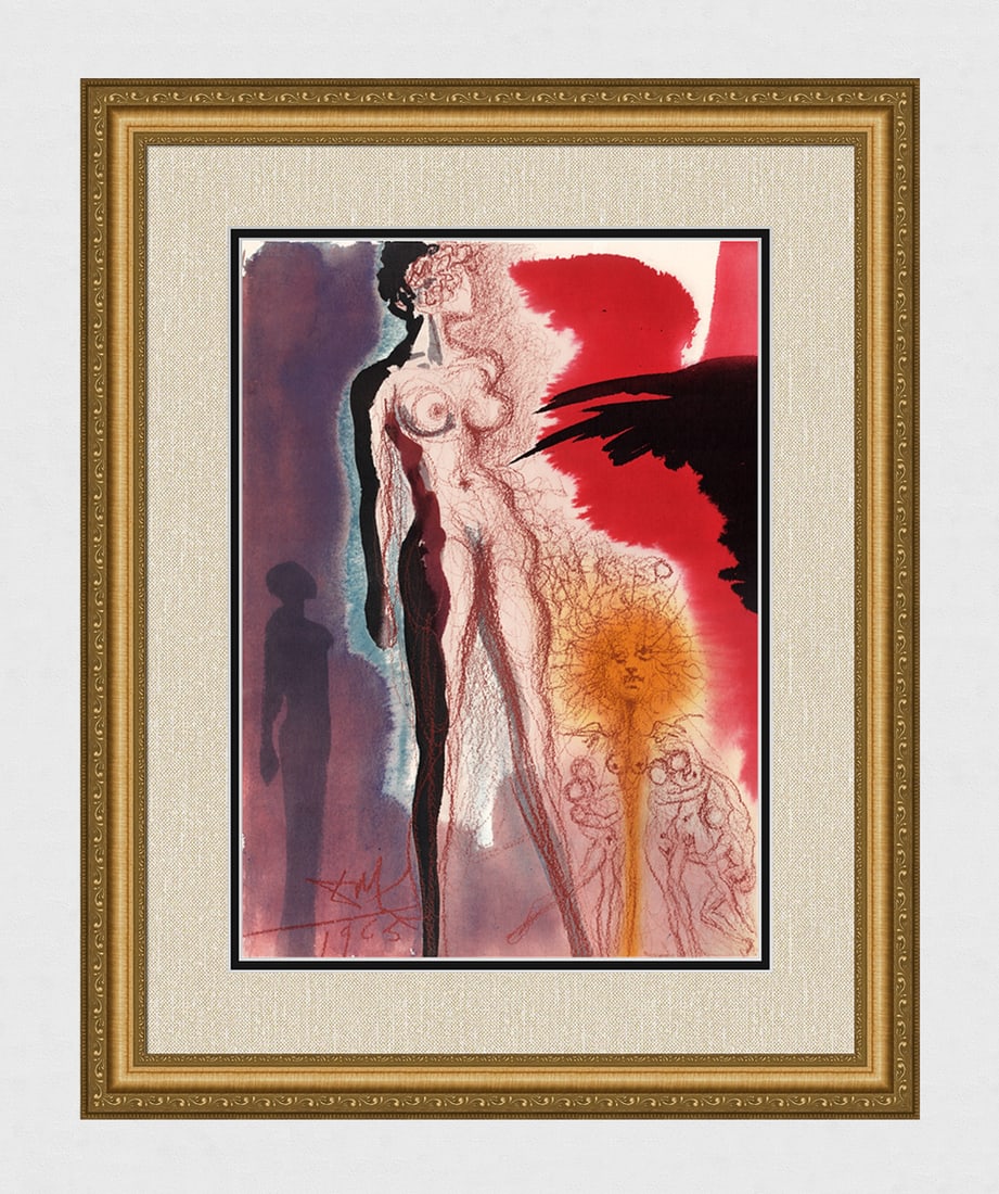 Dali Sodom and Gomorrah 1967 Original Framed Lithograph: Salvador Dali. "Dominus pluit super Sodoman et Gomorrham sulphur et ignem. de caelo (Then the Lord rained upon Sodom and upon Gomorrah brimstone and fire .. It was sent down from the sky by the Lord)"