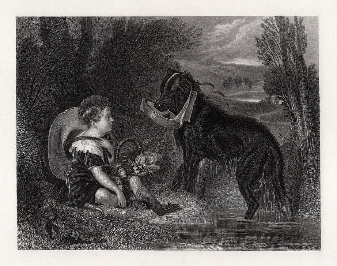 Edwin LANDSEER 1800 Antique Engraving The Friends Framed (1 of 2)