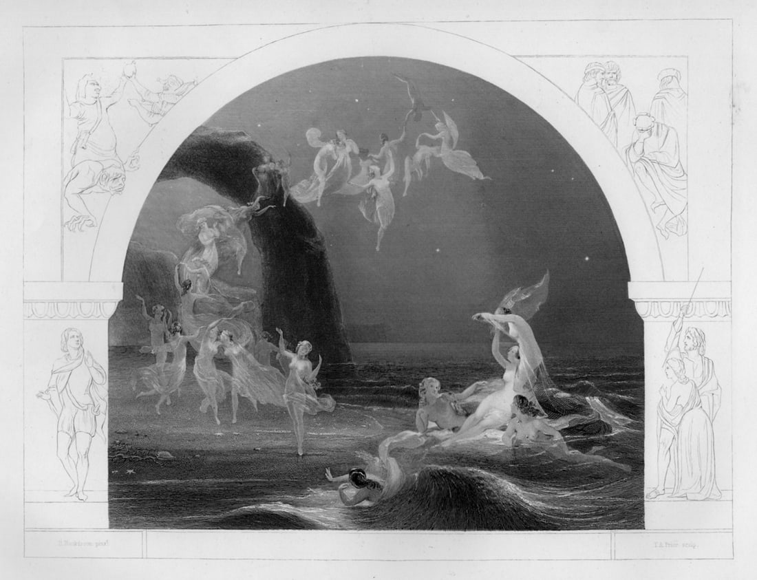 1800s Robert Huskisson Antique Engraving THE TEMPEST Signed Framed: Robert Huskisson (British, 1820-1861). "Come Unto These Yellow Sands!" (Tempest). Antique engraving on wove paper after the original by master engaver Thomas Abiel Prior (British,1809-1886). Year: 187