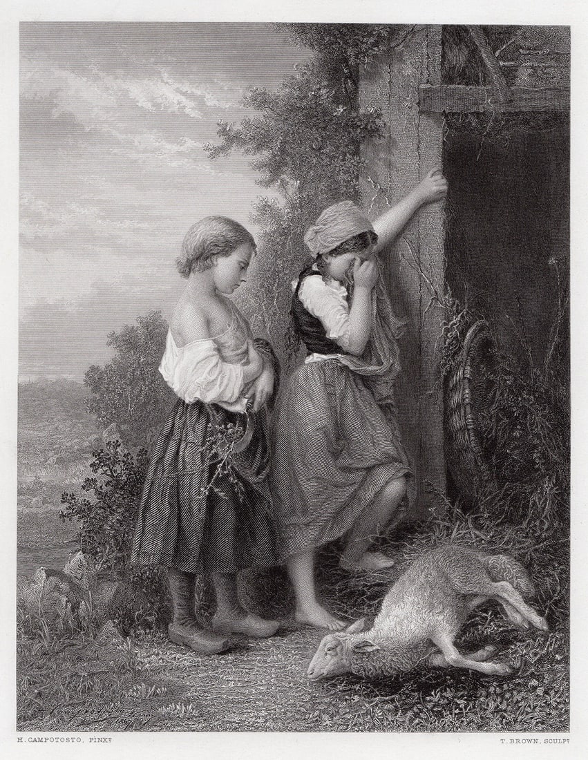 Henry Campotosto 1872 engraving The Dead Lamb signed (1 of 3)