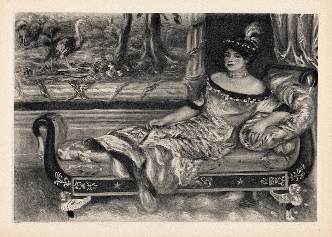 1919 RENOIR Limited Edition Engraving "Madame de Galea" FRAMED: Pierre Auguste Renoir (1841 - 1919). Portrait of Madame De Galea A La Meridienne (Portrait de Mme. de Galea). Antique copper plate heliogravure engraving on beau papier teinte hand pulled by Emile Feq